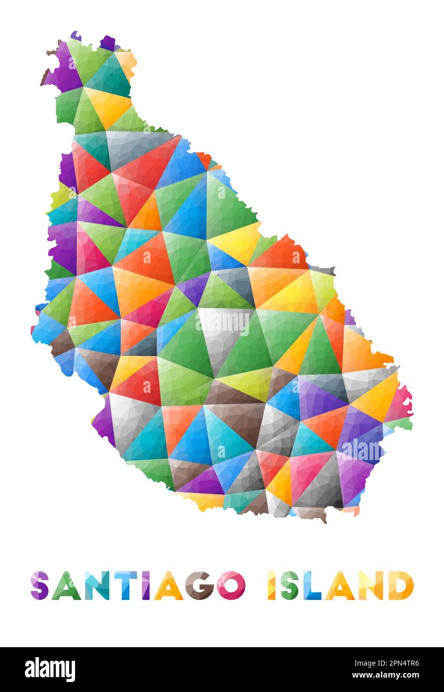 Île de Santiago - petite île colorée en polype. Triangles géométriques multicolores. Design moderne et tendance. Illustration vectorielle. Illustration de Vecteur