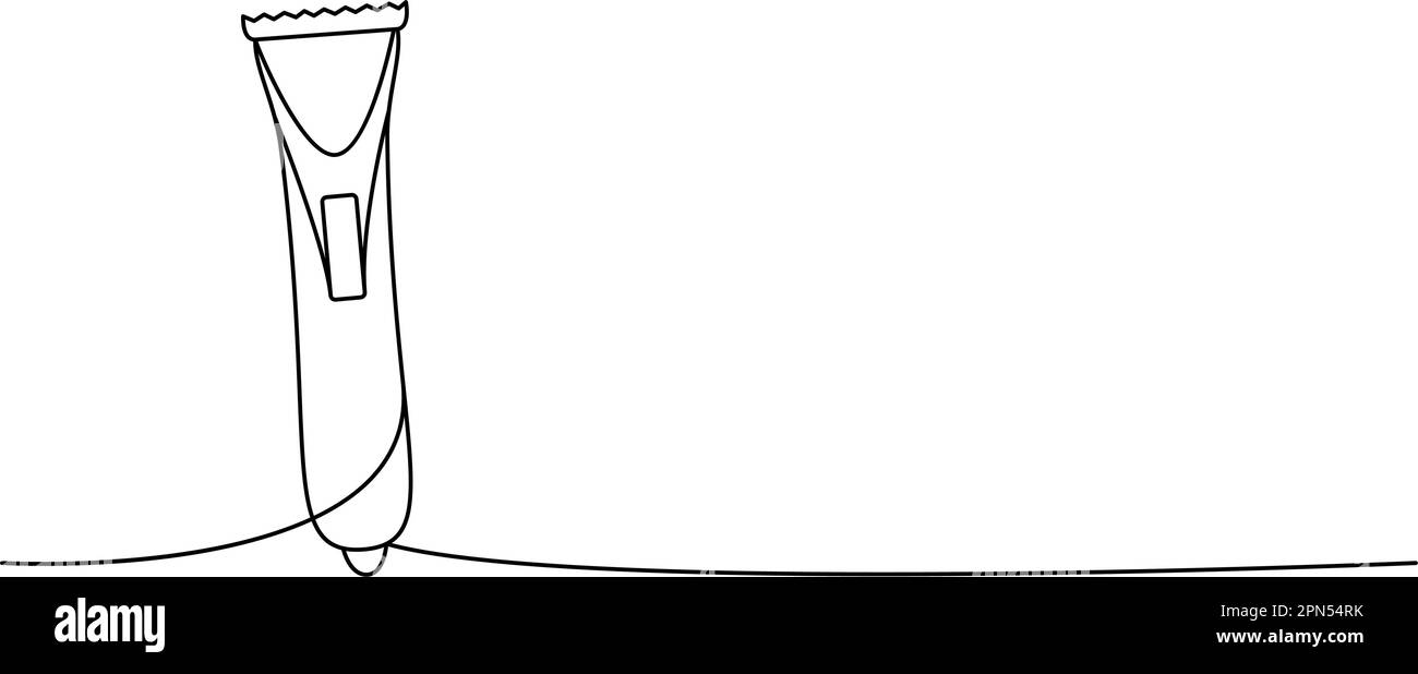 Tondeuse à cheveux électrique, tondeuse à barbe, dessin continu sur une ligne. Le salon de coiffure et les outils de coiffeur sont illustrés en continu sur une seule ligne. Illustration de Vecteur