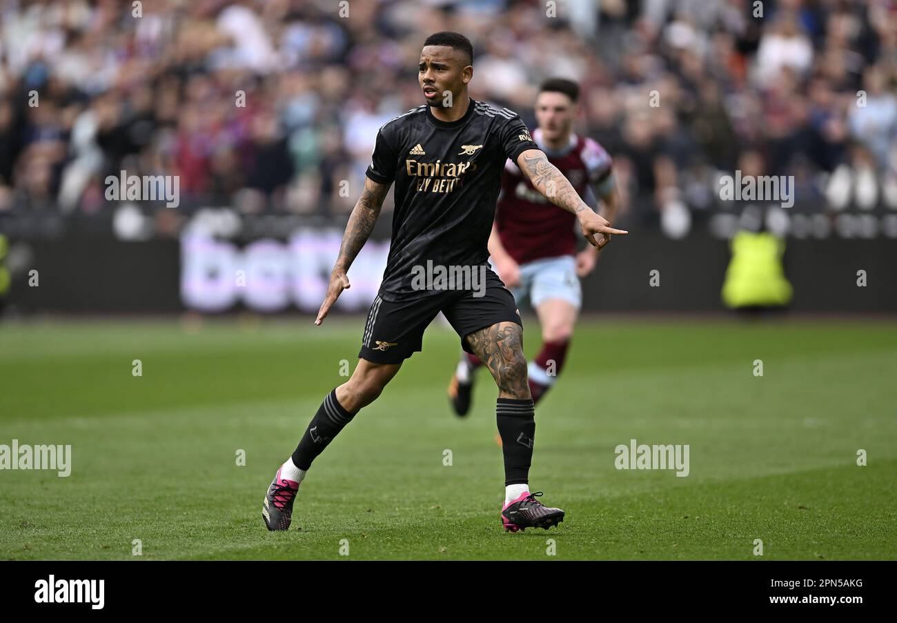 Londres, Royaume-Uni. 16th avril 2023. Gabriel Jesus (Arsenal) lors du match de West Ham contre Arsenal Premier League au London Stadium Stratford. Crédit : MARTIN DALTON/Alay Live News Banque D'Images