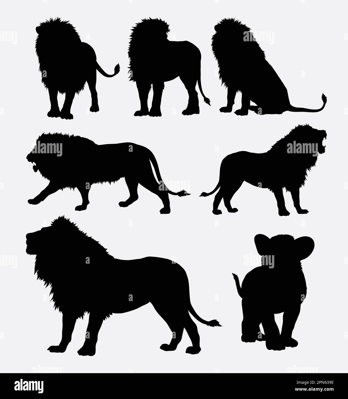 Silhouettes d'animaux sauvages de Lion. Bonne utilisation pour symbole, logo, icône web, mascotte, ou tout design que vous voulez. Facile à utiliser. Illustration de Vecteur
