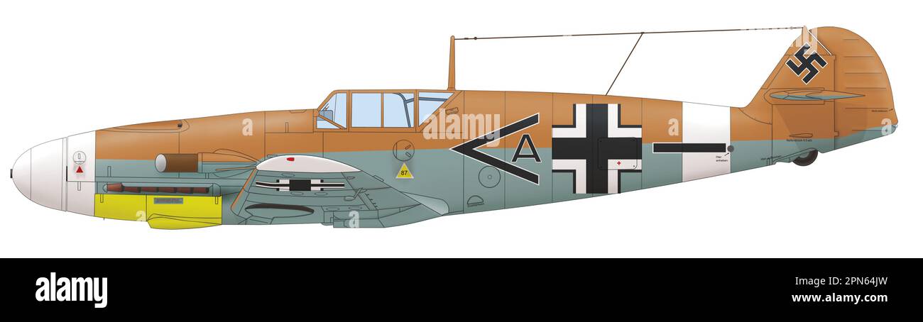 Messerschmitt BF 109F-4/Trop de l'II/JG 27 piloté par Werner Schroer, Afrique du Nord 1942 Banque D'Images