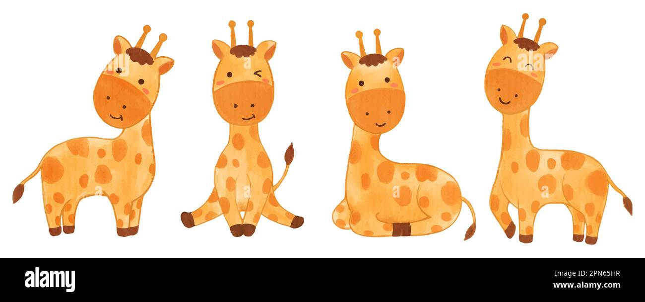 Girafe . Peinture aquarelle . Ensemble de personnage de dessin animé animal mignon . Vecteur . Illustration de Vecteur