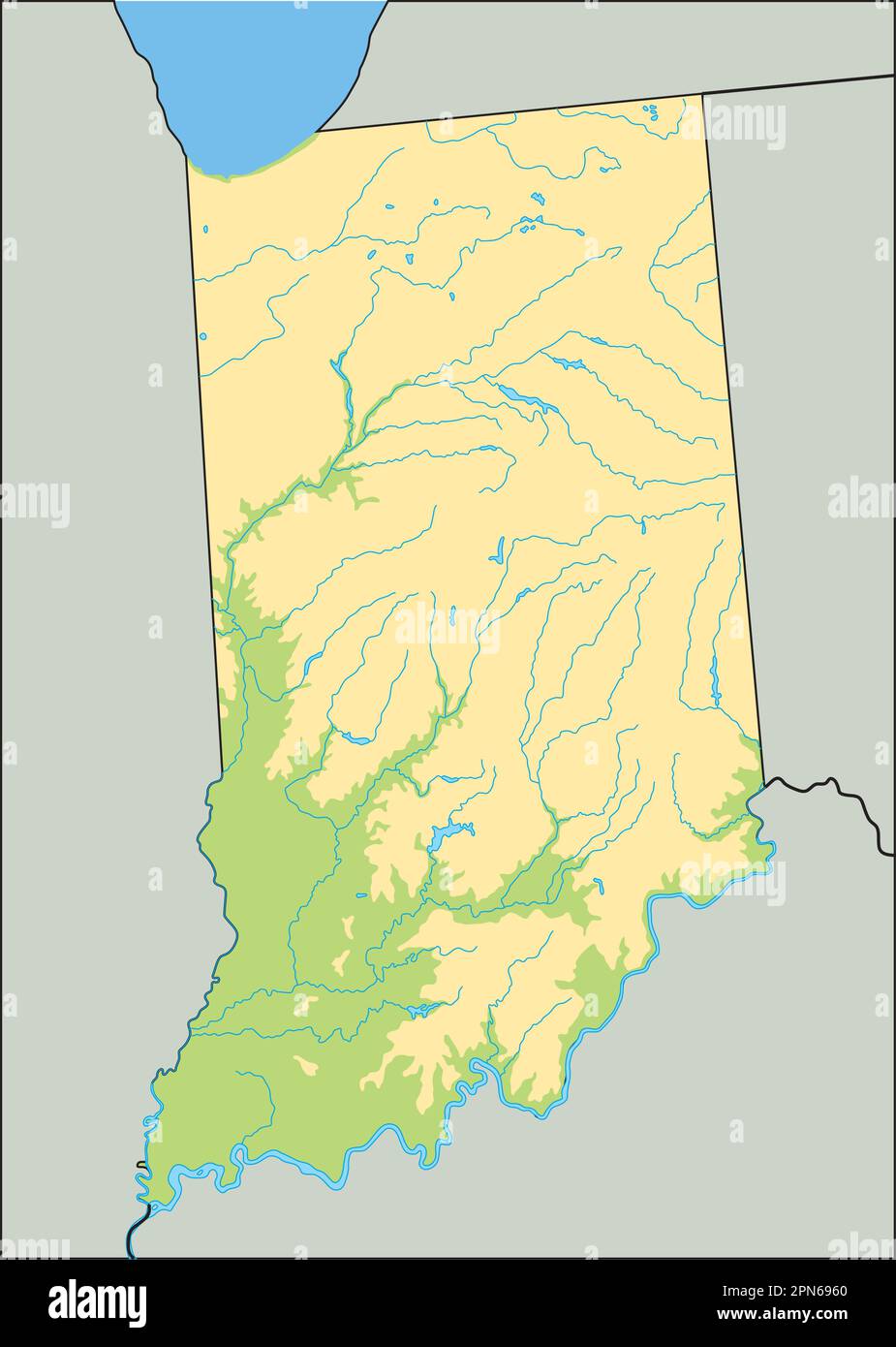 Carte physique détaillée de l'Indiana. Illustration de Vecteur