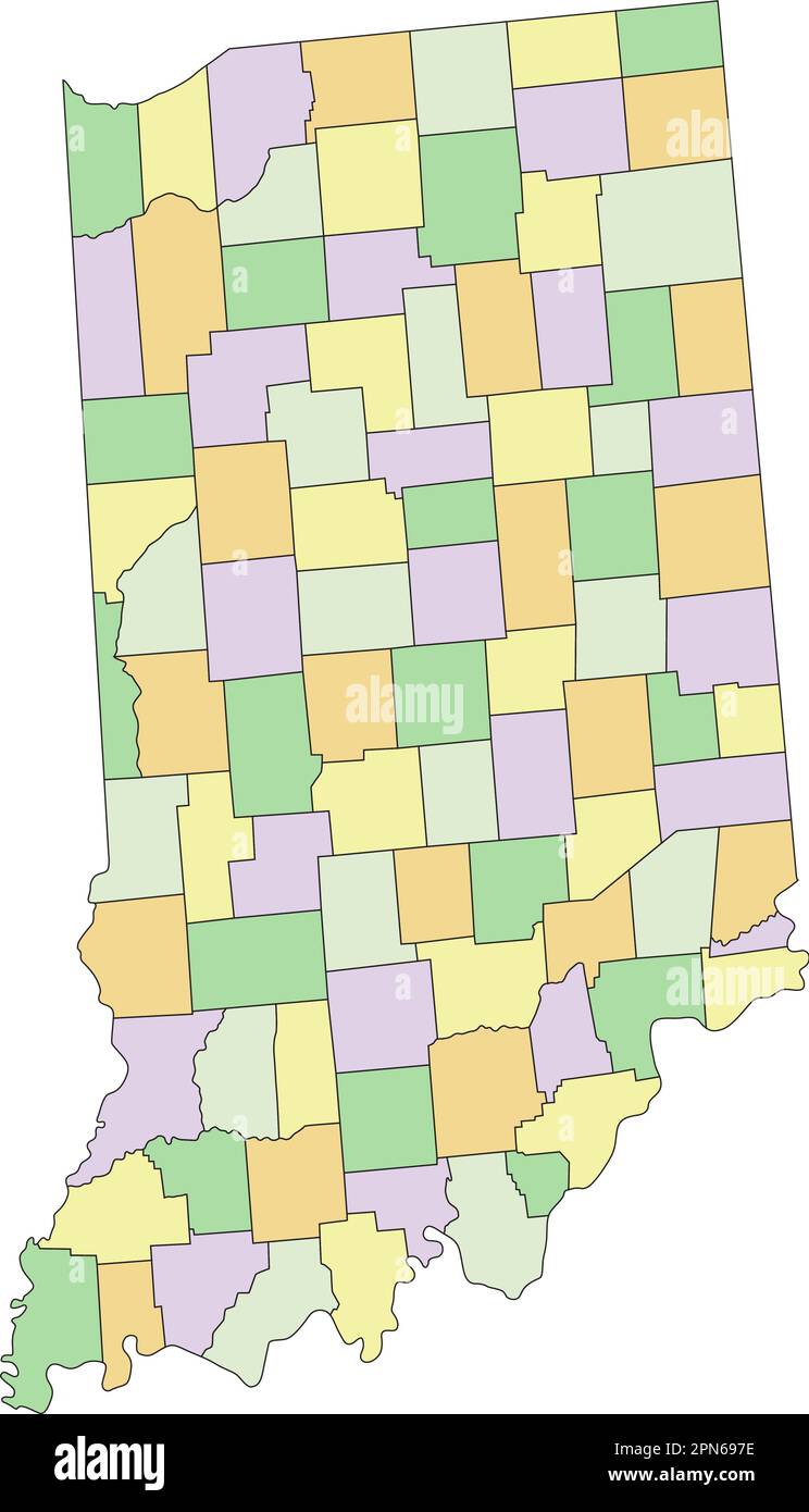 Indiana - carte politique modifiable très détaillée. Illustration de Vecteur