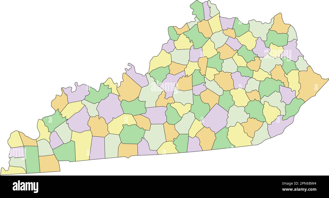 Kentucky - carte politique modifiable très détaillée. Illustration de Vecteur