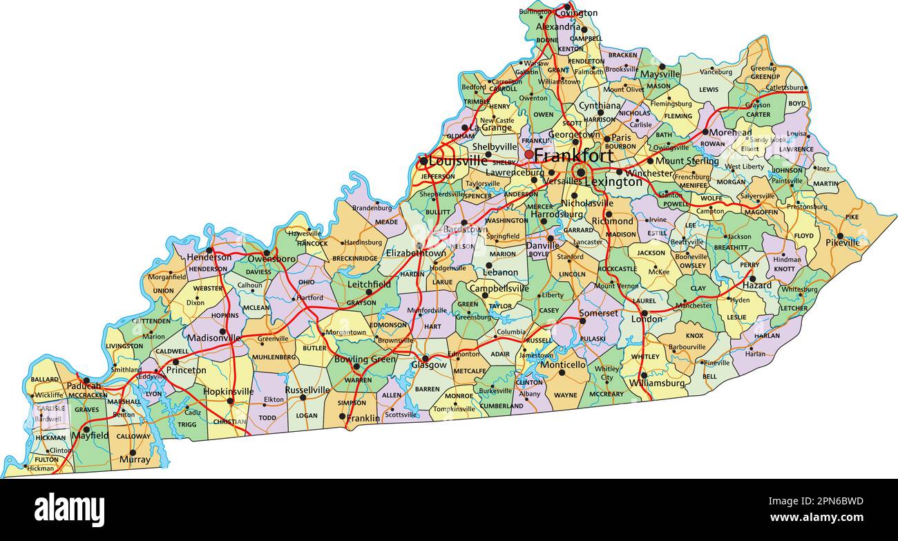 Political Map Of Kentucky Banque D Images Vectorielles Alamy Kentucky Carte Politique Modifiable Tres Detaillee 2pn6bwd 