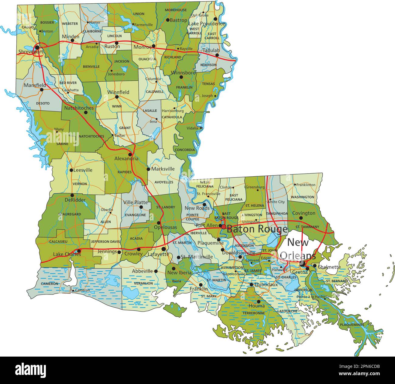 Political Map Louisiana Banque De Photographies Et D Images Haute Carte Politique Modifiable Tres Detaillee Avec Des Couches Separees Louisiane 2pn6cdb 