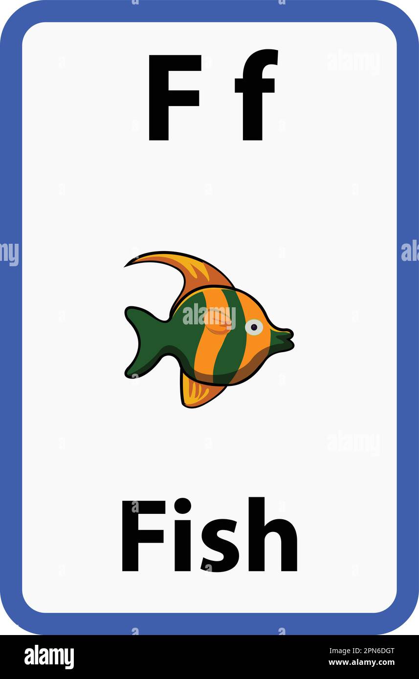 Flashcard alphabétique pour les enfants avec la lettre f de poisson Illustration de Vecteur