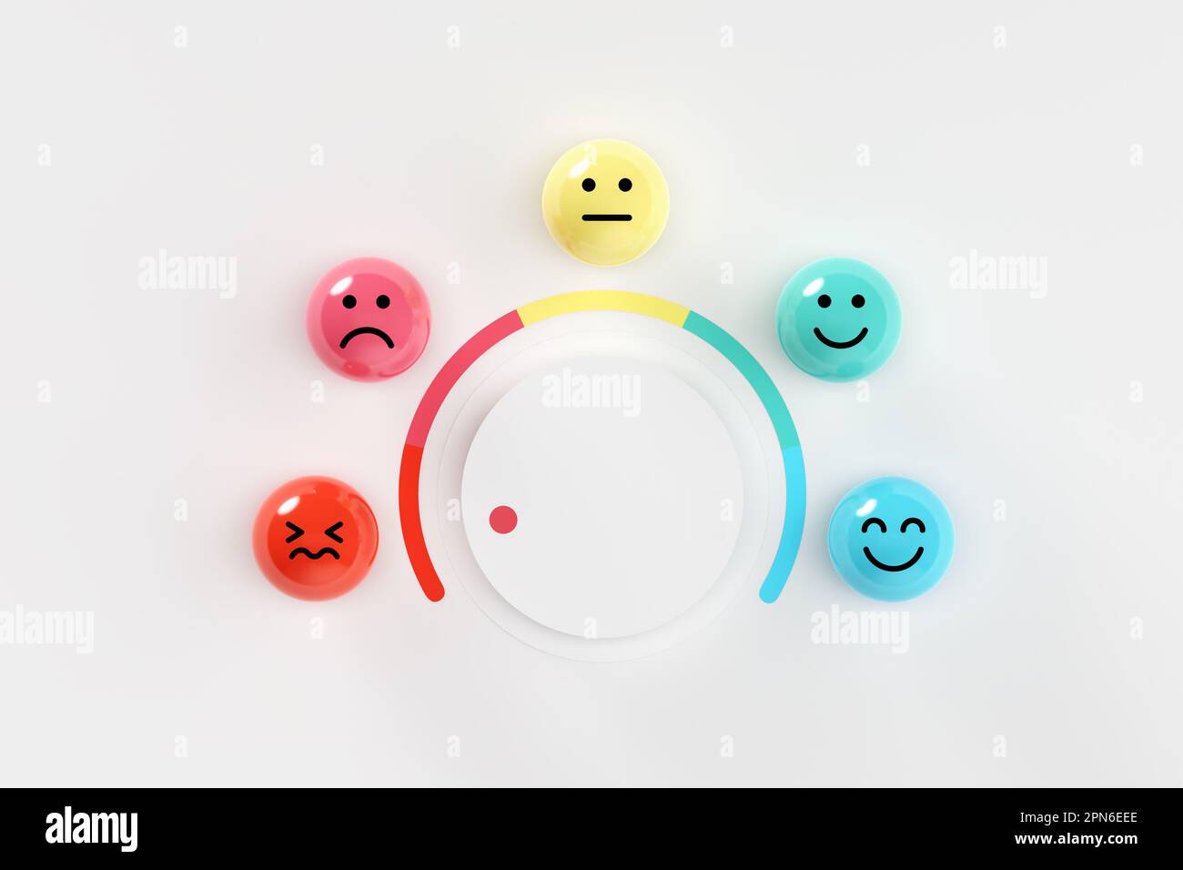 Satisfaction et notes négatives du client ou du client. Mauvaise qualité du service aux entreprises et commentaires négatifs. Bouton de l'indicateur de satisfaction client avec émoticône Banque D'Images