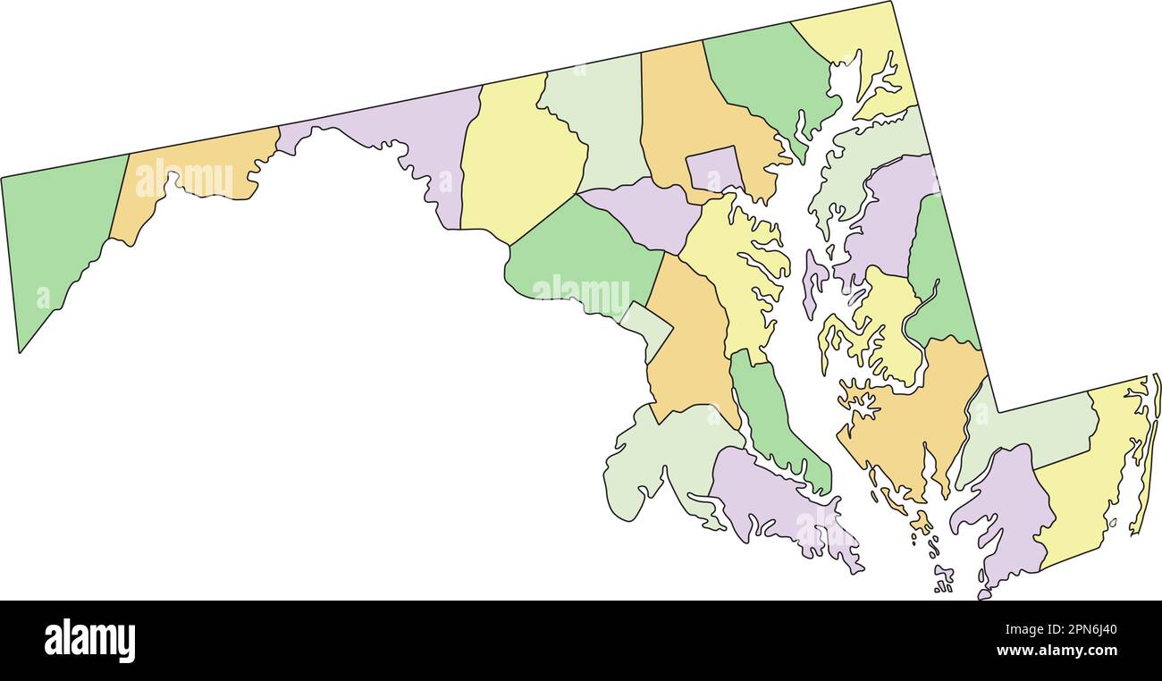 Maryland - carte politique modifiable très détaillée. Illustration de Vecteur