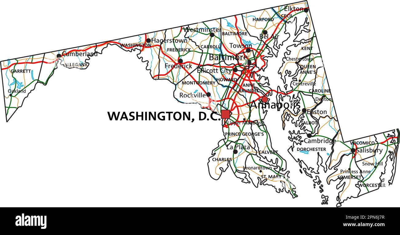 Carte routière et routière du Maryland. Illustration vectorielle. Illustration de Vecteur