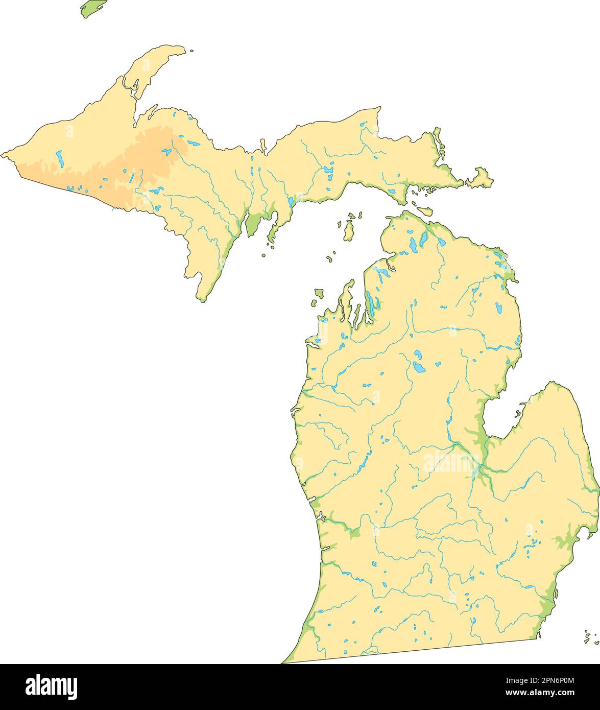 Carte physique du Michigan très détaillée. Illustration de Vecteur