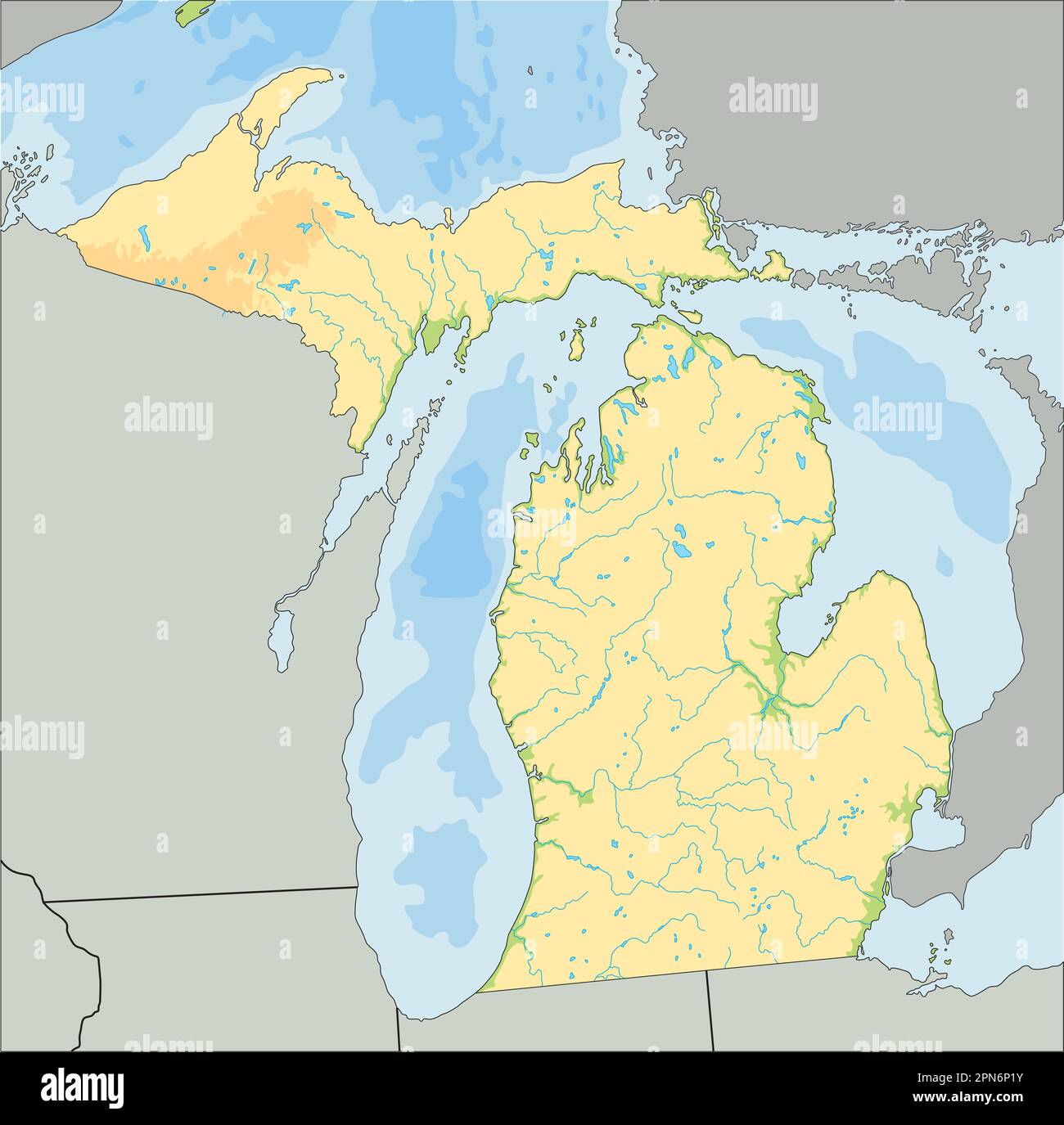 Carte physique du Michigan très détaillée. Illustration de Vecteur