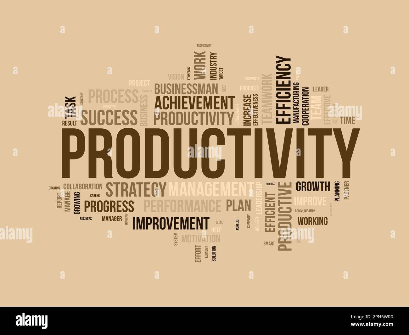 Concept d'arrière-plan Word Cloud pour la productivité. Réalisation d'entreprise, performance de progression productive de la croissance économique. illustration vectorielle. Illustration de Vecteur