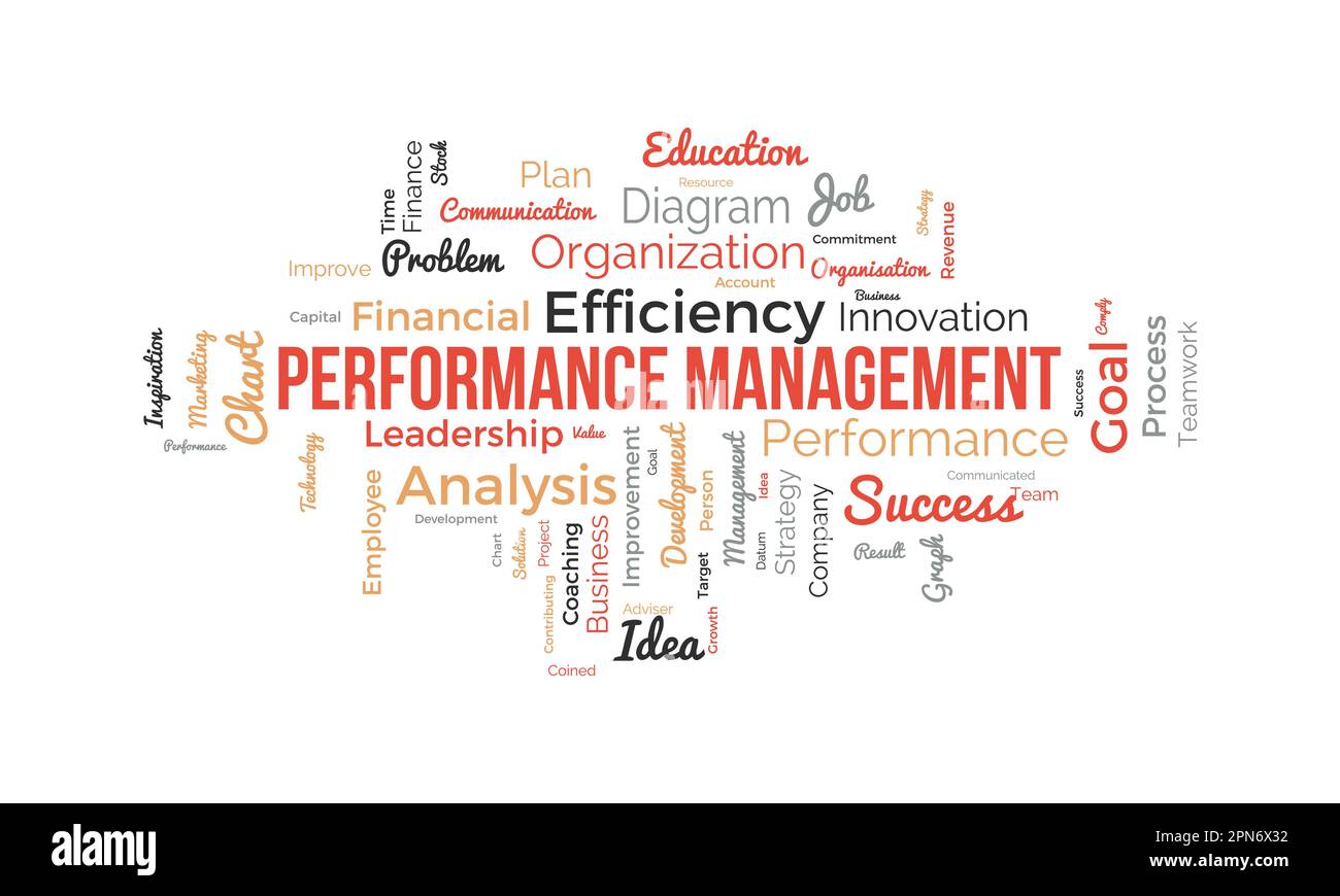 Concept d'arrière-plan Word Cloud pour la gestion des performances. Engagement des employés progression stratégie de l'efficacité du coaching d'entreprise. illustration vectorielle. Illustration de Vecteur