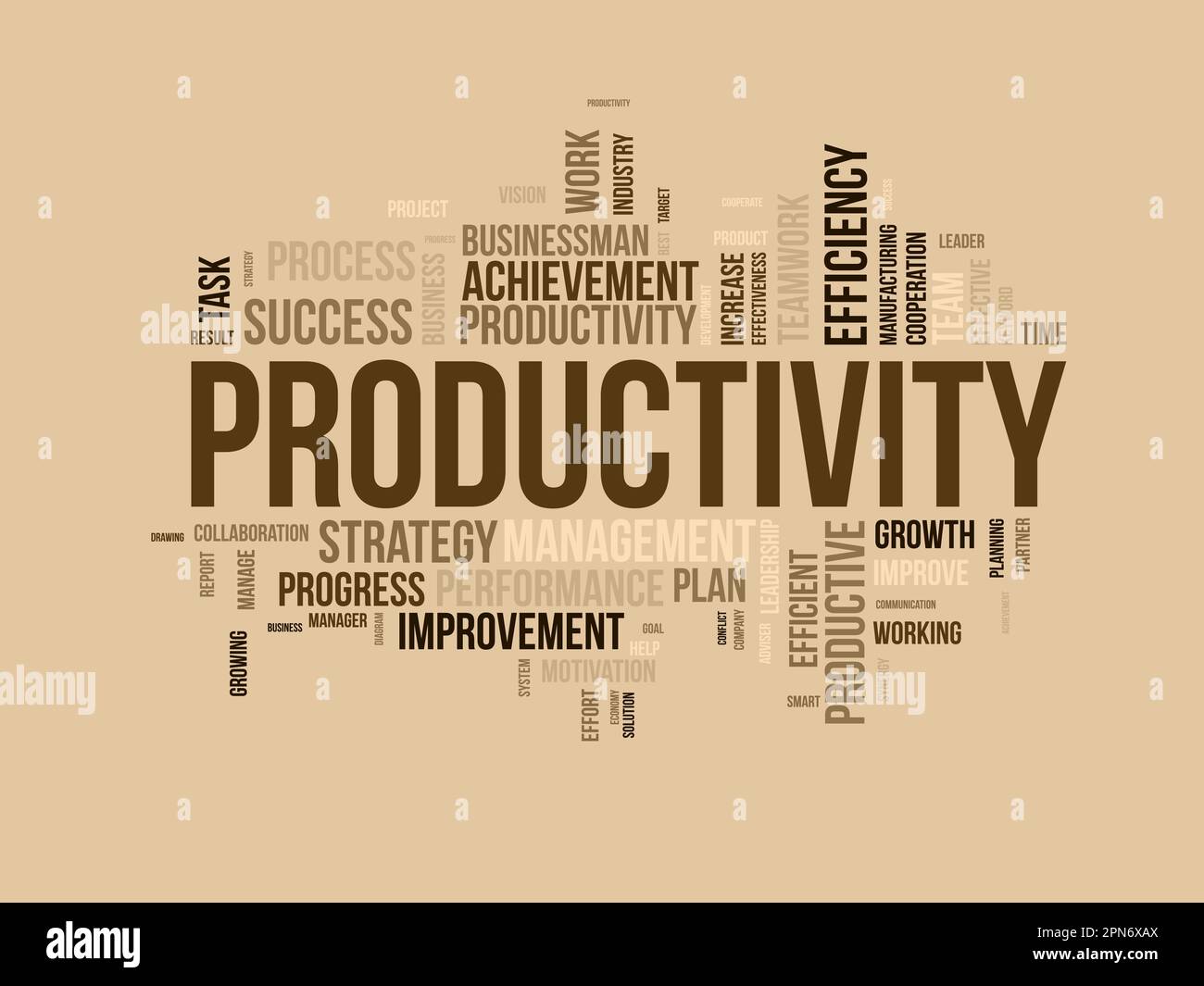 Concept d'arrière-plan Word Cloud pour la productivité. Réalisation d'entreprise, performance de progression productive de la croissance économique. illustration vectorielle. Illustration de Vecteur