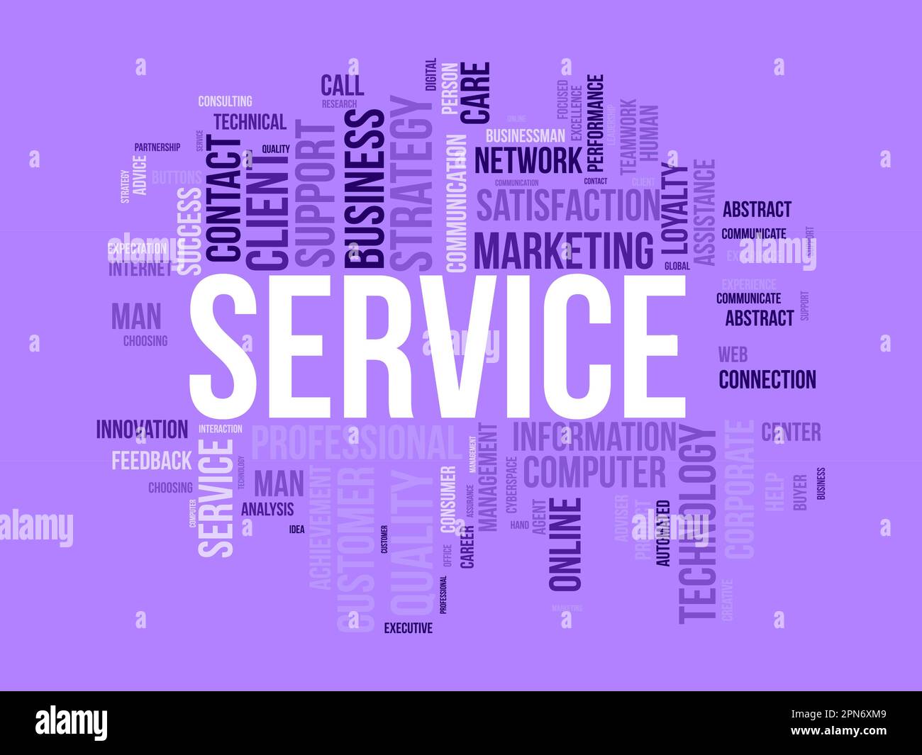 Concept d'arrière-plan Word Cloud pour le service. Soutien de la qualité, conseils de gestion de la clientèle en matière de stratégie de communication. illustration vectorielle. Illustration de Vecteur