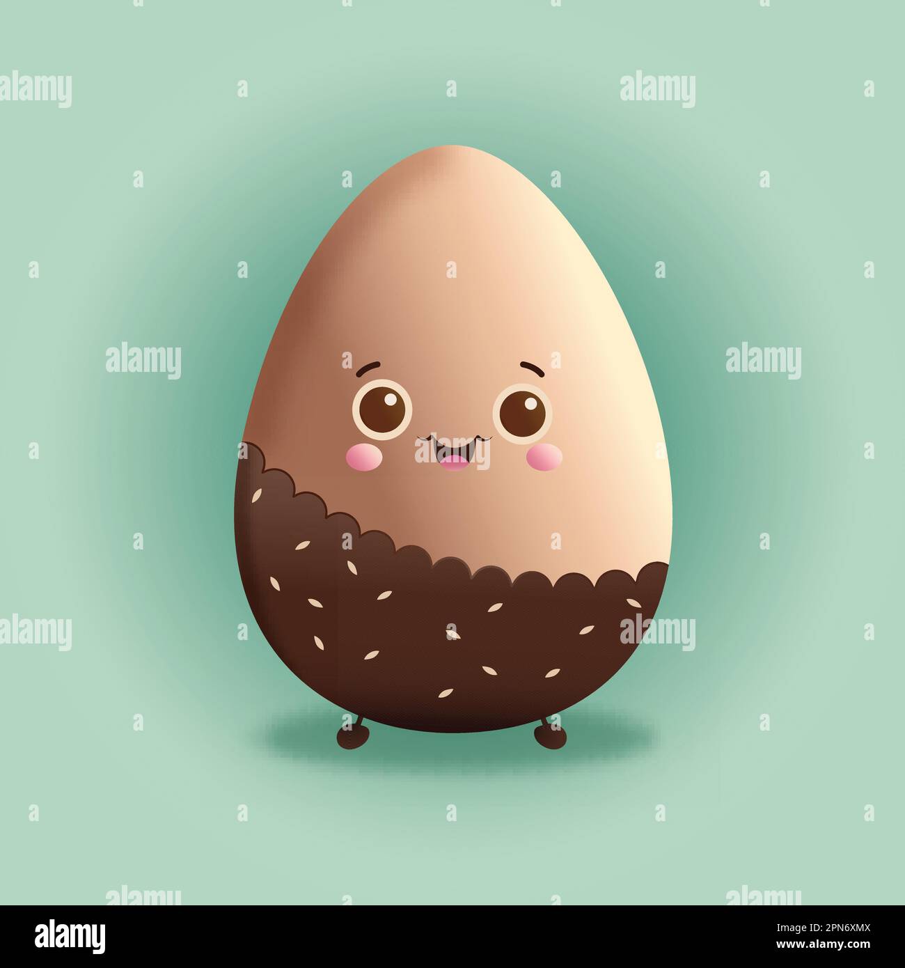 Illustration du personnage d'œuf brun excité sur fond vert pastel. Concept du jour de Pâques heureux. Illustration de Vecteur