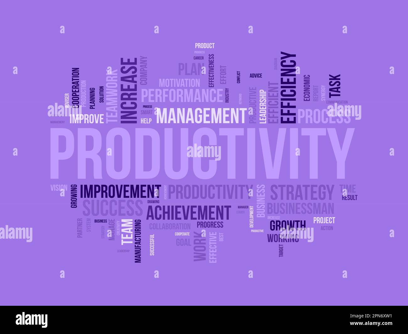 Concept d'arrière-plan Word Cloud pour la productivité. Réalisation d'entreprise, performance de progression productive de la croissance économique. illustration vectorielle. Illustration de Vecteur
