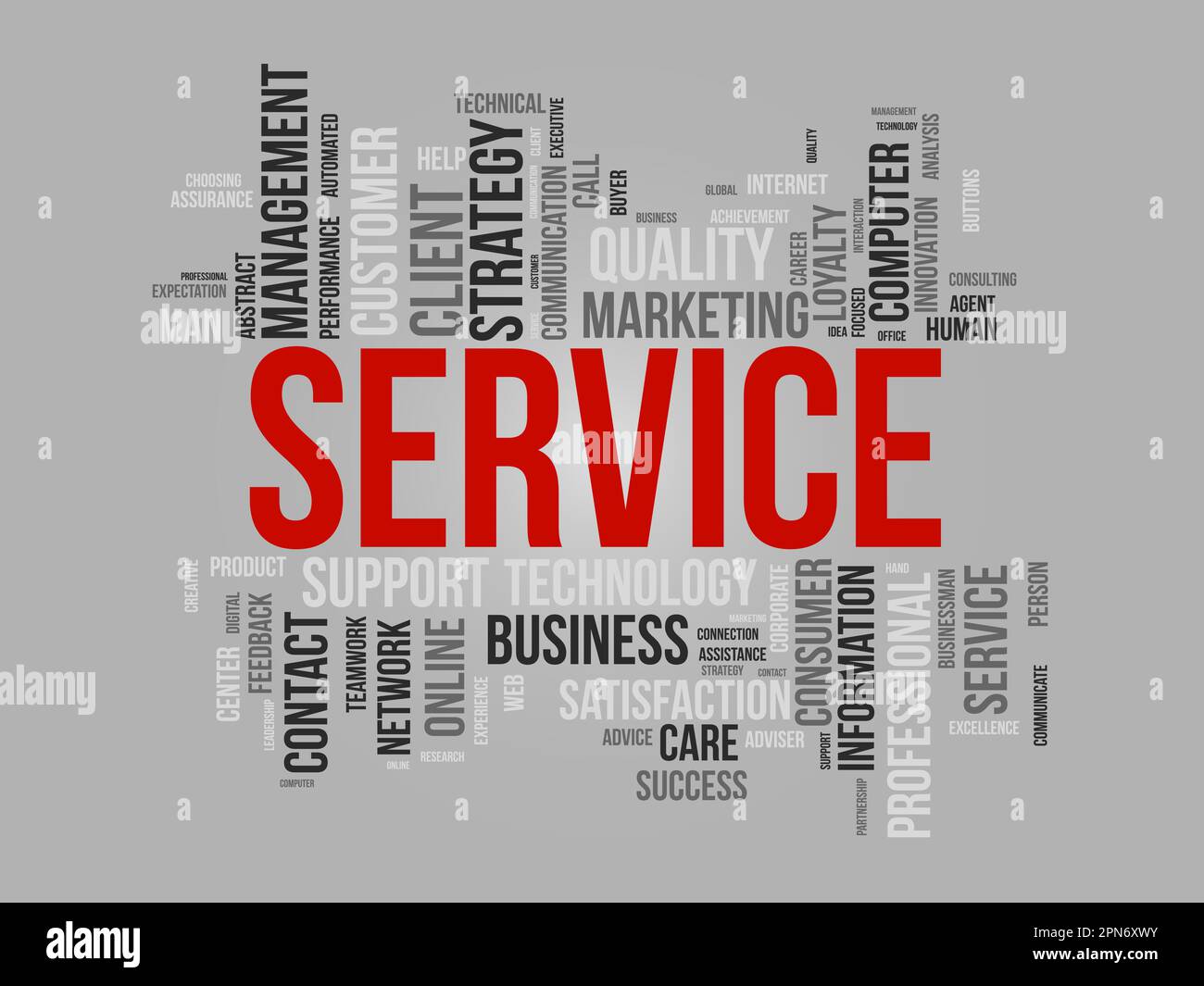 Concept d'arrière-plan Word Cloud pour le service. Soutien de la qualité, conseils de gestion de la clientèle en matière de stratégie de communication. illustration vectorielle. Illustration de Vecteur