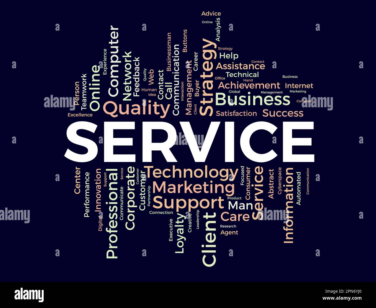 Concept d'arrière-plan Word Cloud pour le service. Soutien de la qualité, conseils de gestion de la clientèle en matière de stratégie de communication. illustration vectorielle. Illustration de Vecteur