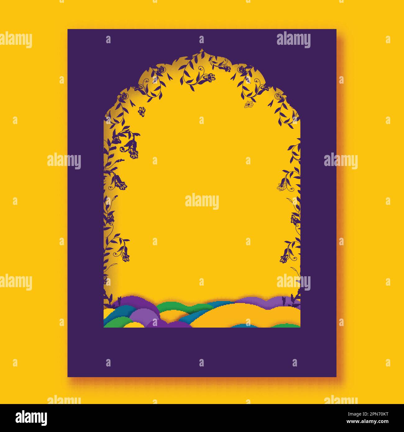 Carte de vœux islamique en forme de cadre décorée de fleurs et d'espace pour le texte ou le message. Illustration de Vecteur