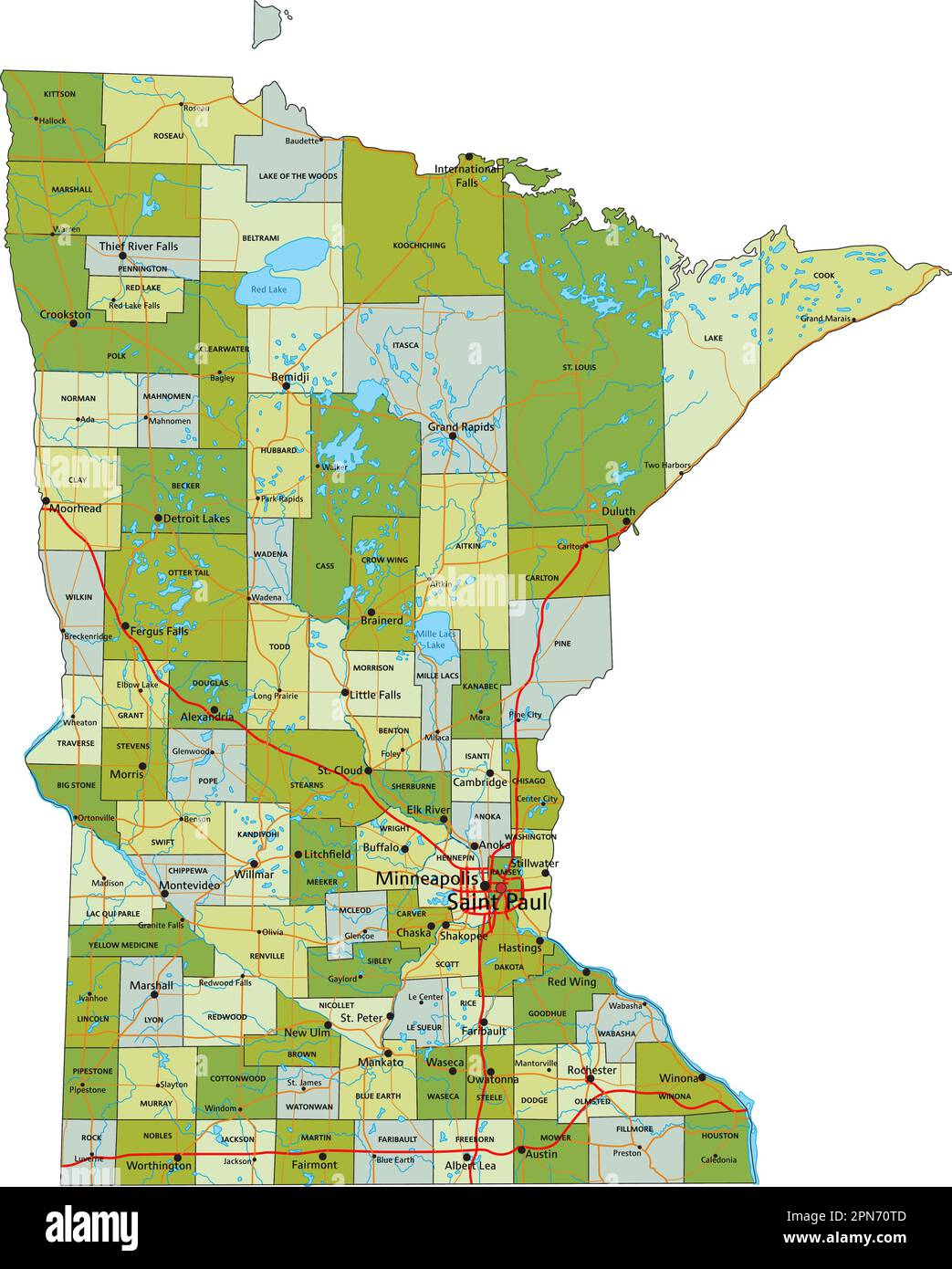 Carte politique modifiable très détaillée avec des couches séparées. Minnesota. Illustration de Vecteur