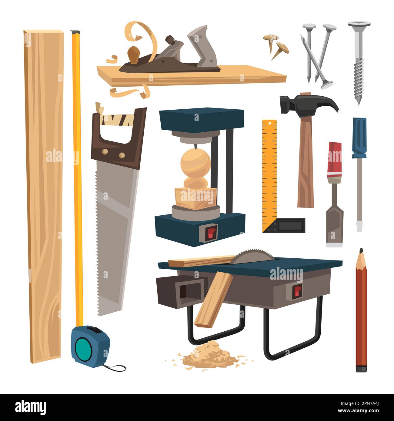 Différents outils pour jeu d'illustrations vectorielles Woodwork Illustration de Vecteur