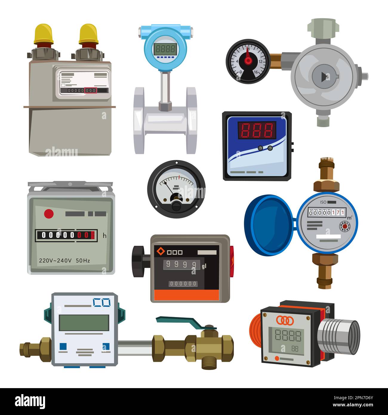 Appareils de mesure du gaz, de l'eau et de l'électricité Illustration de Vecteur