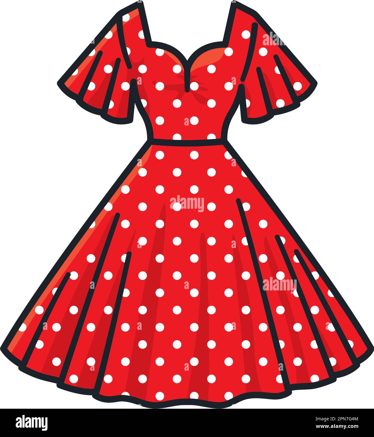Robe rétro rouge de style 1950s avec motif vectoriel à pois blancs pour la journée Polka Dot le 22 janvier Illustration de Vecteur