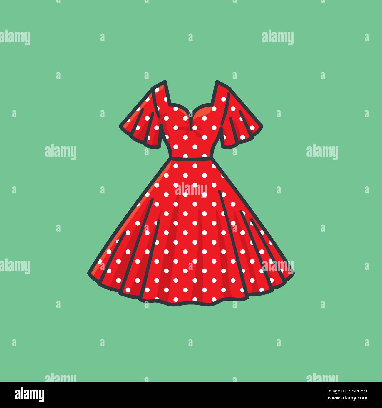 Robe rétro rouge de style 1950s avec motif vectoriel à pois blancs pour la journée Polka Dot le 22 janvier Illustration de Vecteur