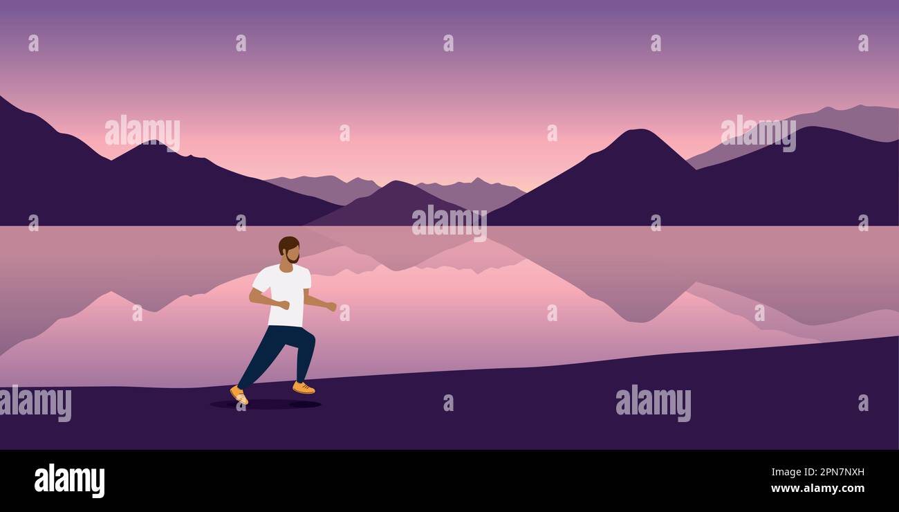 homme de jogging sur paysage de montagne sport de plein air Illustration de Vecteur