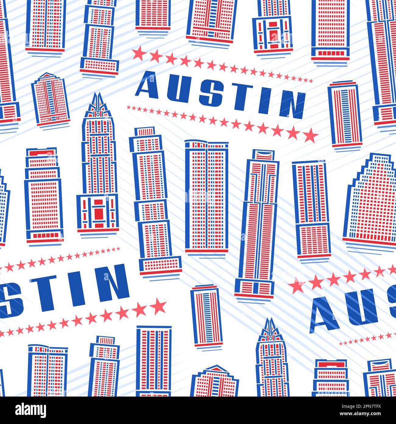 Vector Austin Seamless Pattern, répétition de l'arrière-plan avec illustration de rouge célèbre ville d'austin paysage sur fond blanc pour l'emballage de papier, decorat Illustration de Vecteur