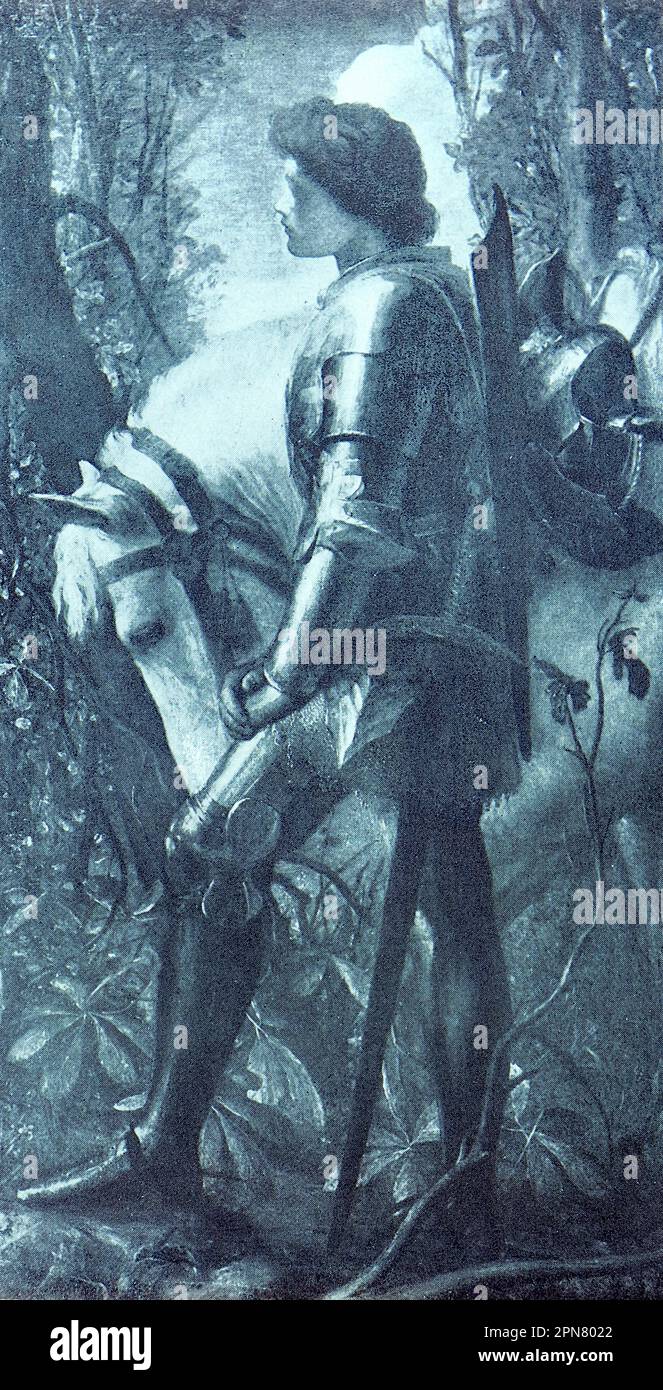 Centenaire du Tennyson (né 6 août 1809): Sir Galahad, du G.F. Watts peinture. Alfred, Lord Tennyson était un poète influent et avait été nommé poète lauréat en 1850. George Frederick Watts était un artiste britannique connu pour ses peintures et sculptures. L'image ici est tirée d'une de ses peintures et est significative parce que Tennyson a publié un poème appelé Sir Galahad. D'une année liée: La merveilleuse année, 1909. Un compte rendu illustré des réalisations et des événements marquants du Daily News, Londres et Manchester, publié par Headley Brothers, 1909. Banque D'Images