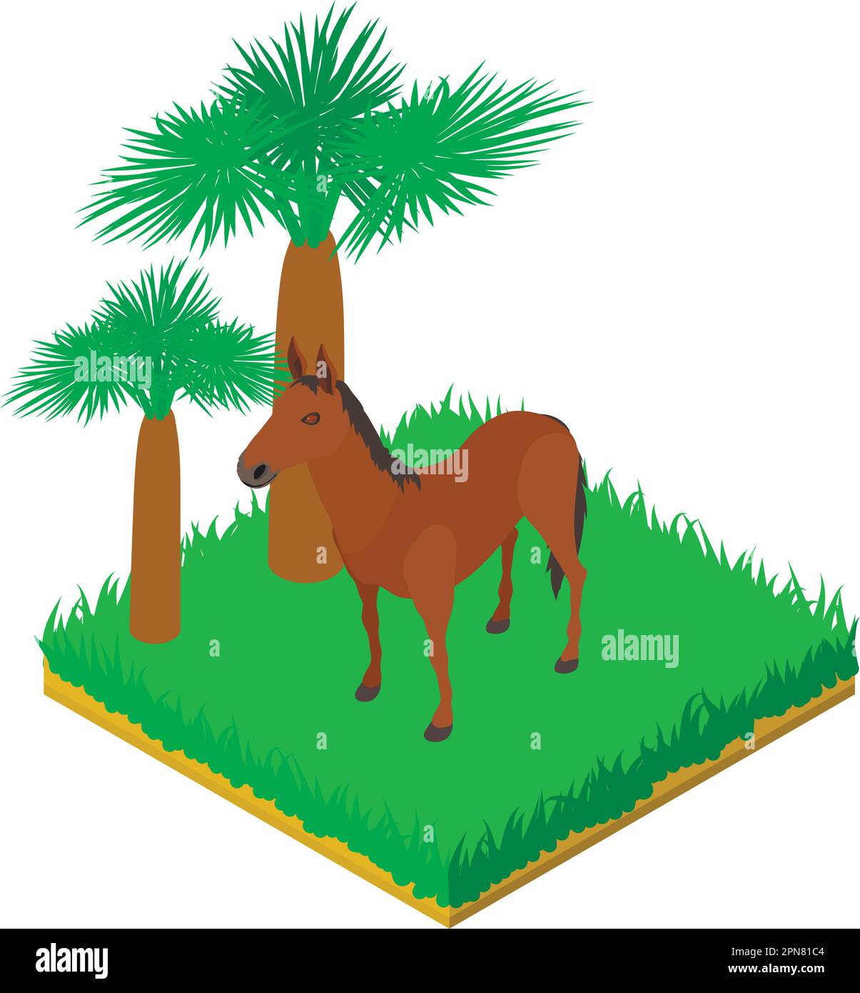 Icône de cheval marron vecteur isométrique. Grand cheval de baie animal debout dans l'herbe verte. Faune, zoo dweller Illustration de Vecteur