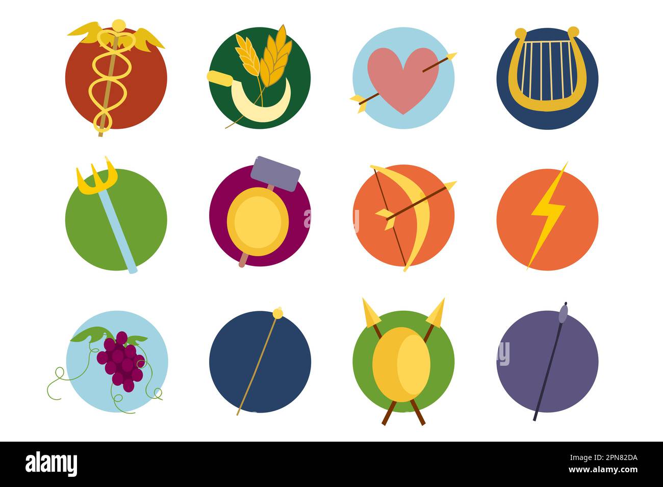 Jeux de symboles ou d'instruments de dessins animés des dieux grecs Illustration de Vecteur