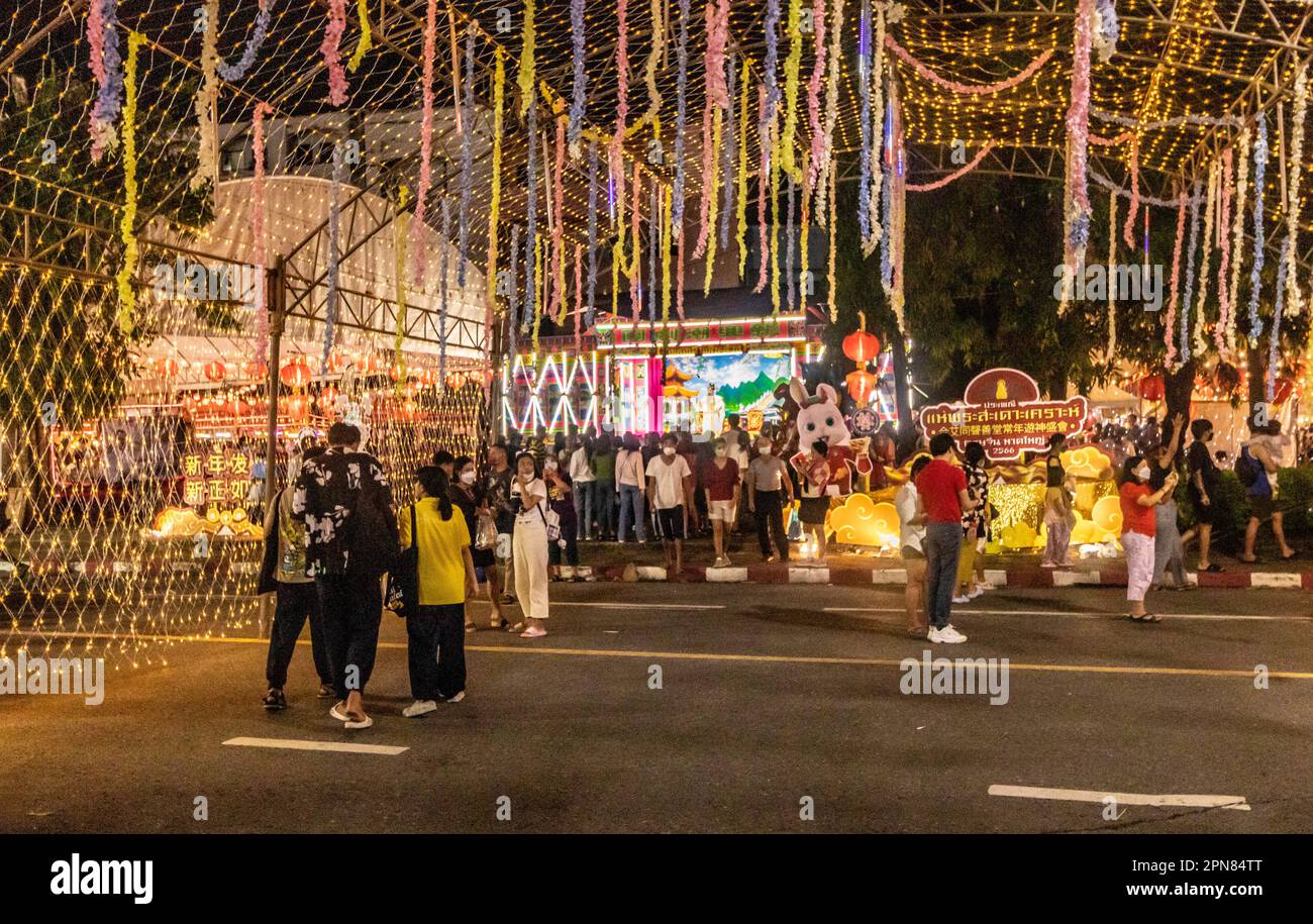 Wat Chue Chang temple chinois et marché dans la ville de Hat Yai dans le sud de la Thaïlande Banque D'Images