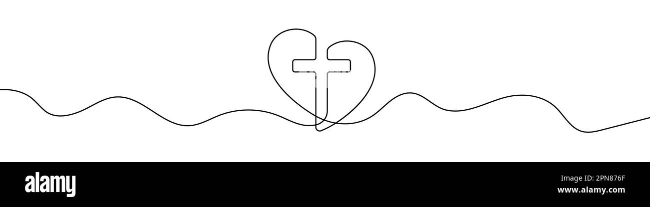 Symbole de l'église chrétienne en style de dessin en ligne continue. Art de ligne d'un coeur avec la croix chrétienne. Illustration vectorielle. Arrière-plan abstrait Illustration de Vecteur