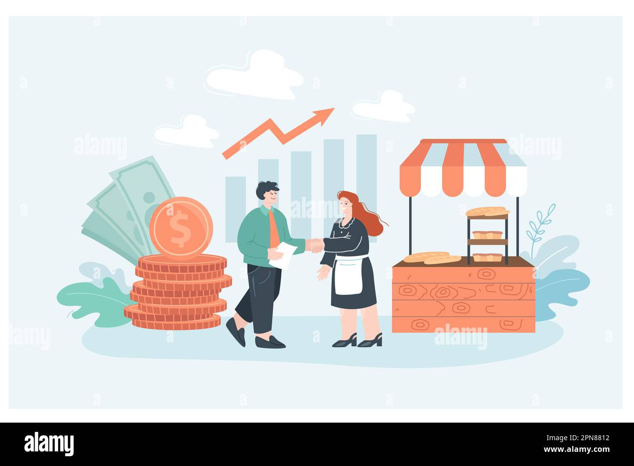 Propriétaire de boulangerie obtenir l'aide financière du prêteur d'argent Illustration de Vecteur