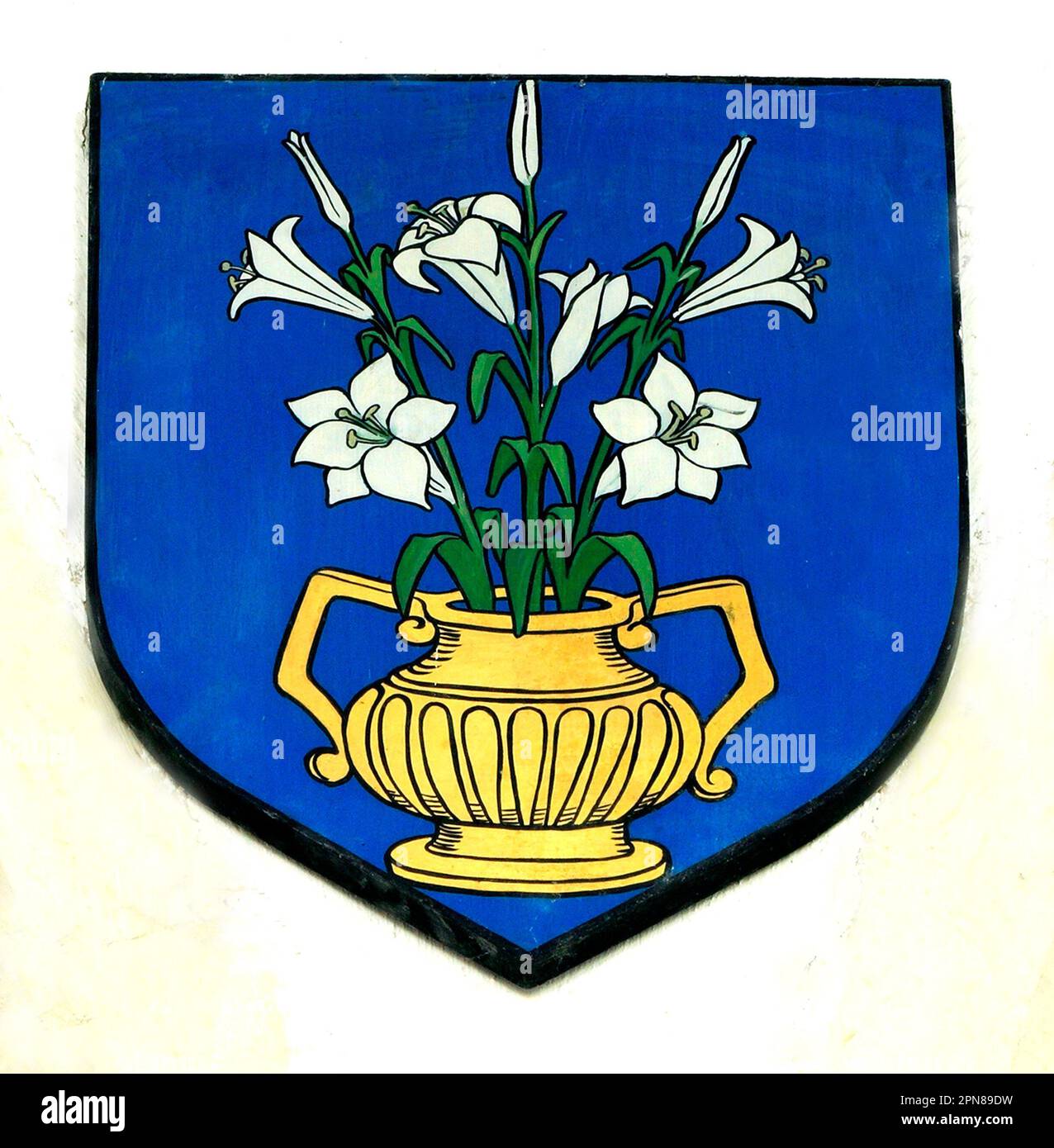 Symbole de la Sainte Vierge Marie, vase de lys, Hillingdon, Norfolk, Angleterre, ROYAUME-UNI Banque D'Images