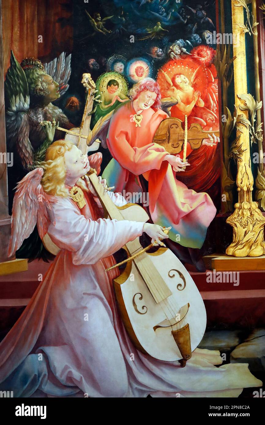Musée Unterlinden. Le retable Isenheim, Nikolaus Hagenauer et Matthias Grünewald, en 1512-1516. Concert des anges. Détails. Colmar. France. Colmar. Banque D'Images