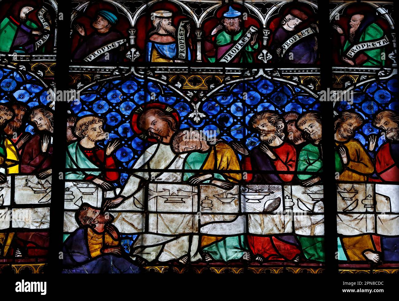 Cathédrale de Strasbourg. Vitrail. La dernière Cène. Le dernier repas que Jésus a partagé avec ses Apôtres à Jérusalem avant sa crucifixion. Strab Banque D'Images