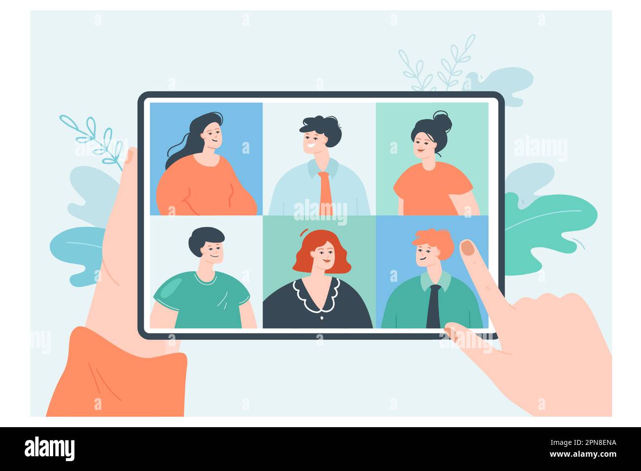 Utilisation manuelle de l'application d'appel vidéo pour les conférences en ligne avec des personnes Illustration de Vecteur