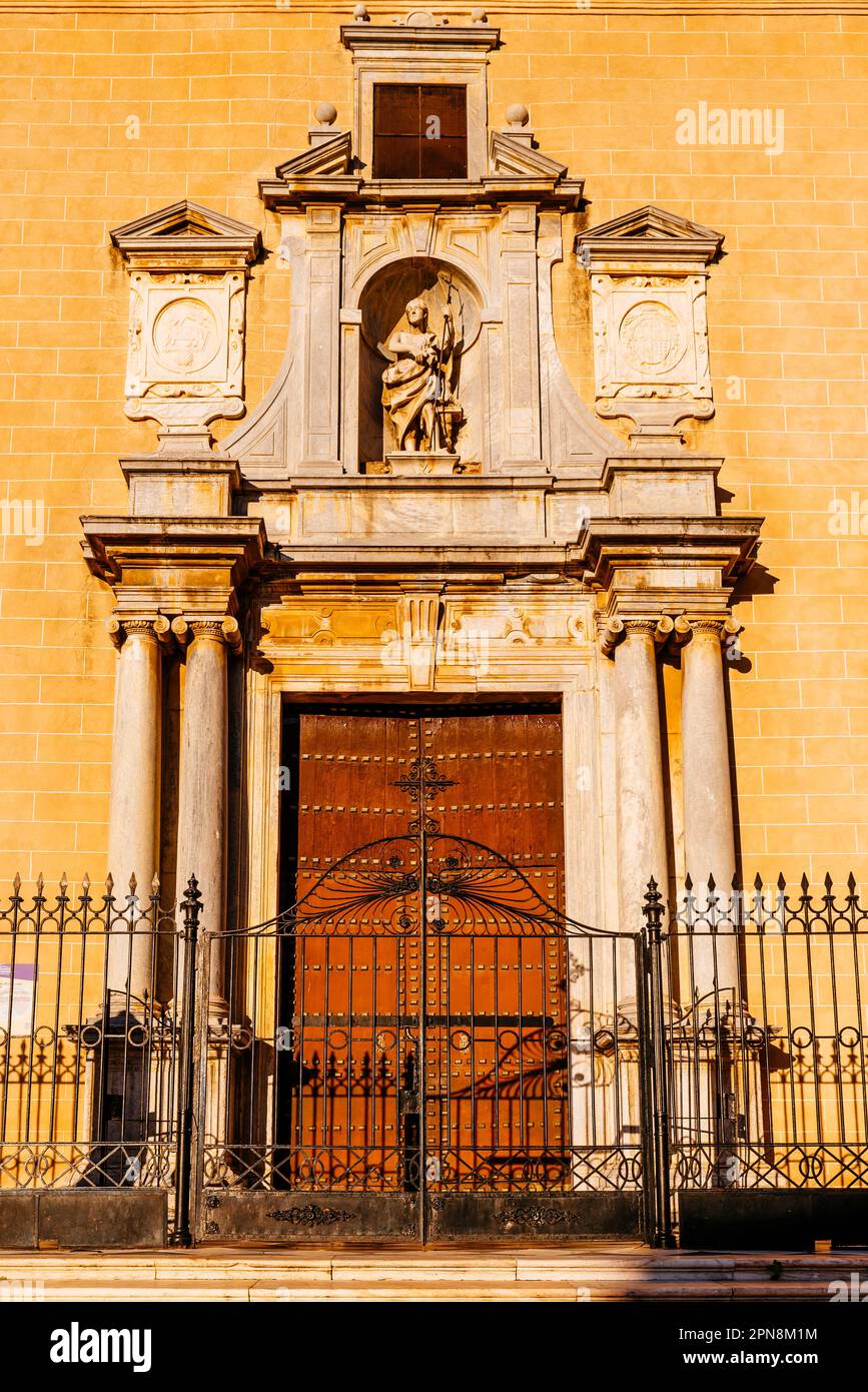 Détail de l'entrée. Cathédrale métropolitaine de Saint-Jean-Baptiste de Badajoz, cathédrale catholique. Badajoz, Estrémadure, Espagne, Europe Banque D'Images