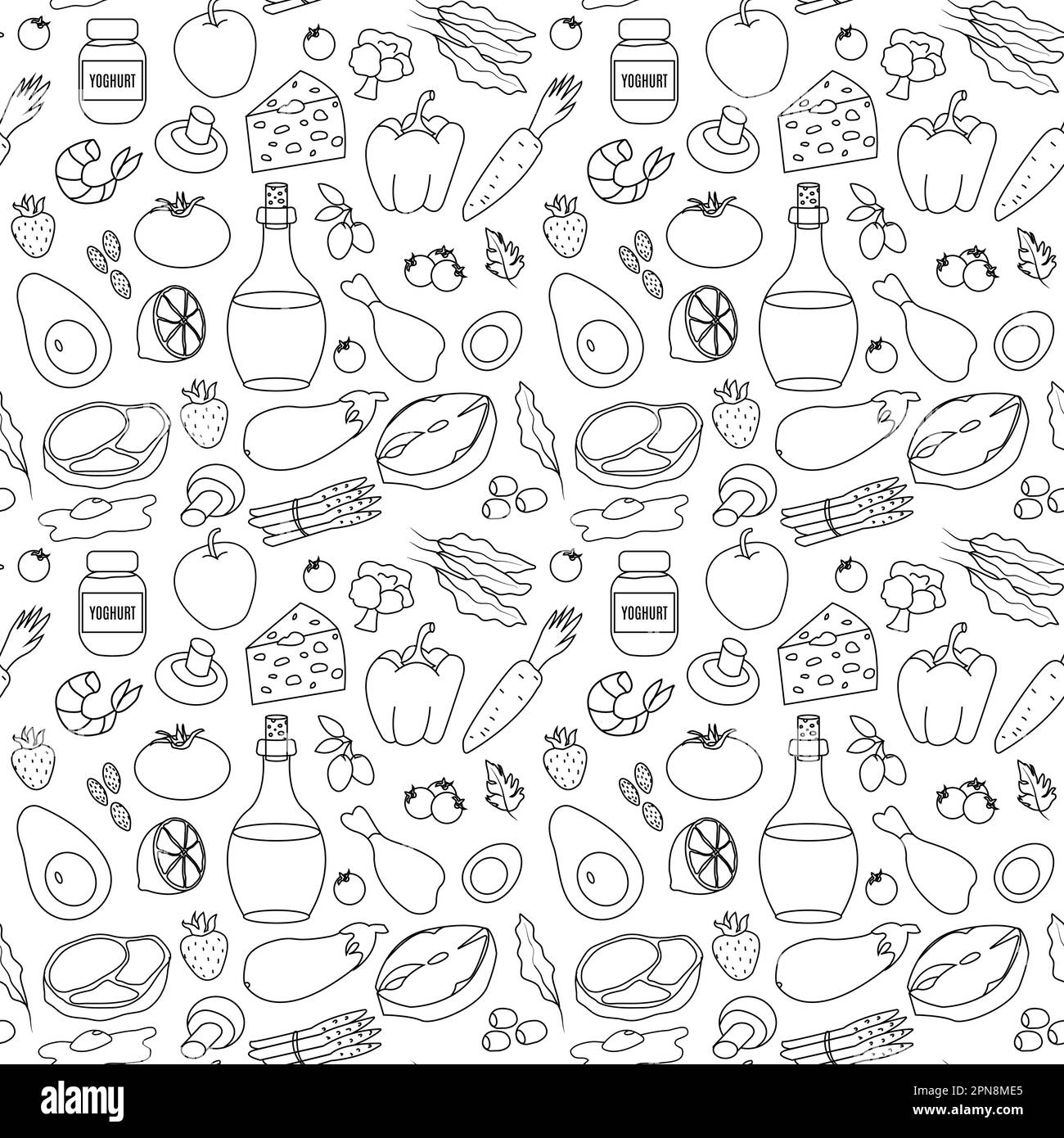 Régime cétogène. Un grand ensemble de produits motif sans couture. Illustration vectorielle. Illustration de Vecteur