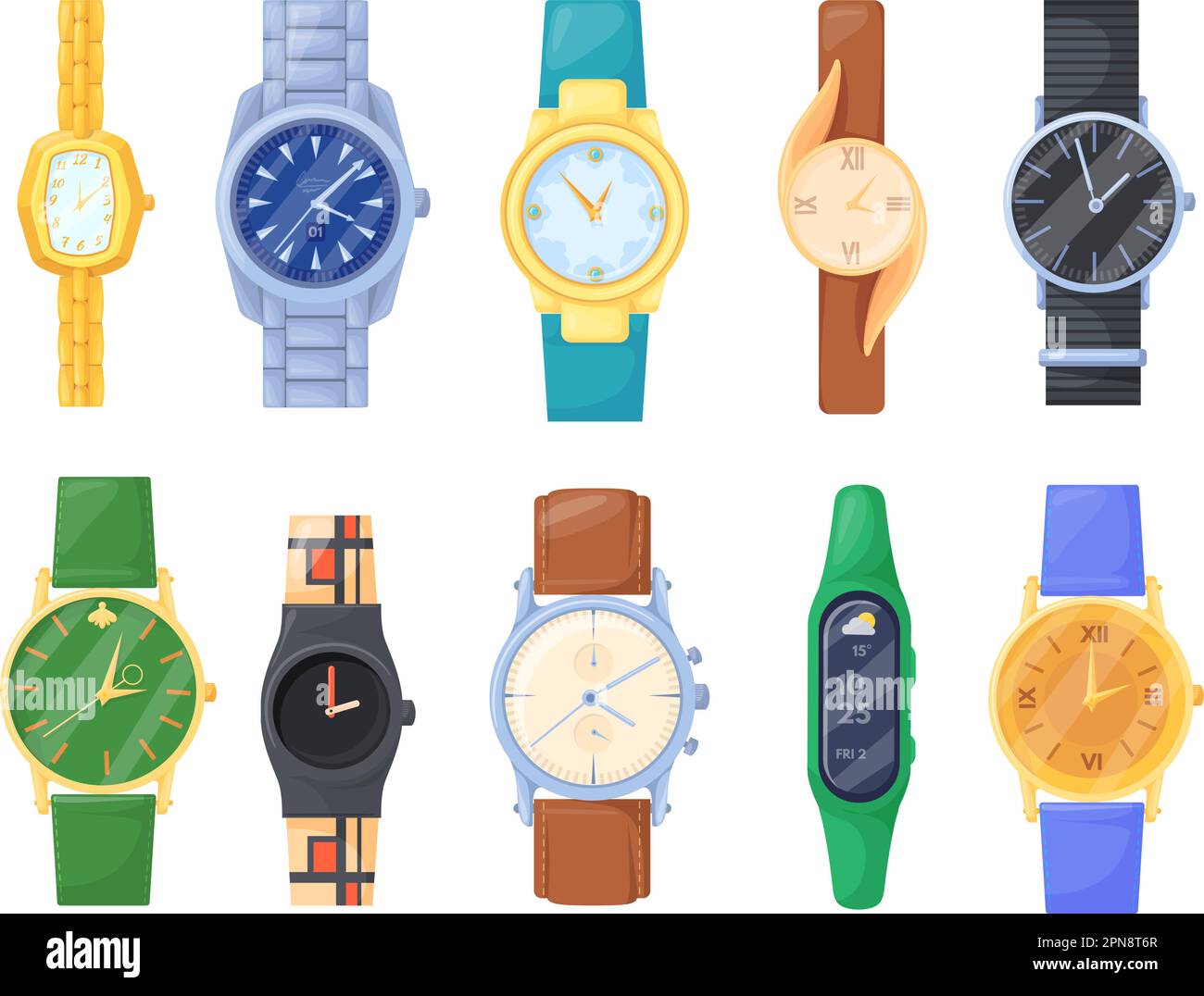 Montres chères. Montre de luxe, mode femmes et hommes bracelets sur le poignet, Digital Smart horloge ou or suisse montre-bracelet collection homme d'affaires ensemble dessin vectoriel soigné Illustration de Vecteur