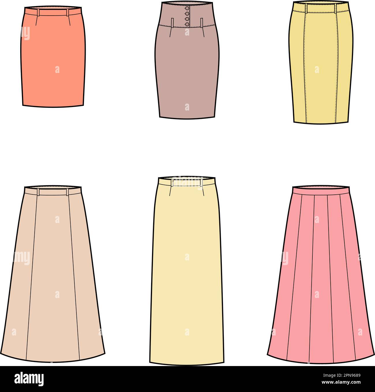 Ensemble de jupes classiques pour femme. CAO mode. Illustration de Vecteur