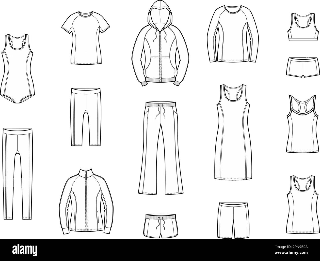 Ensemble de tenues de sport pour Femme. Illustration de Vecteur