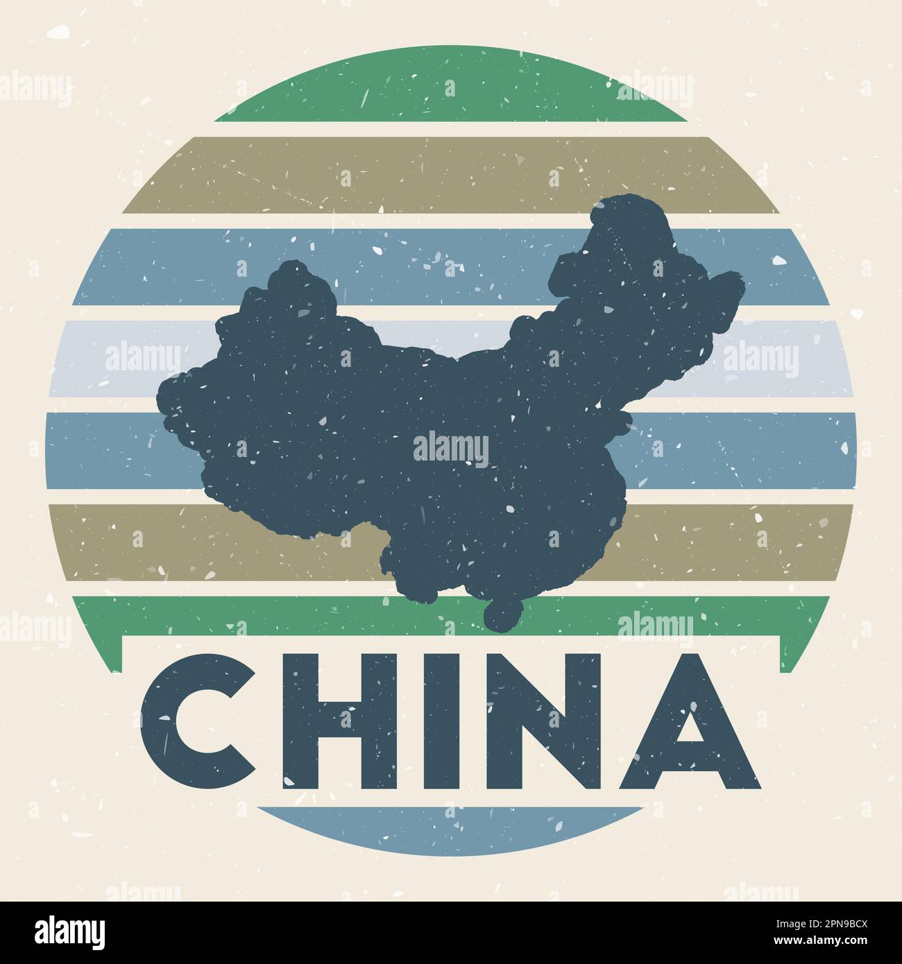 Logo Chine. Signe avec la carte du pays et des rayures colorées, illustration vectorielle. Illustration de Vecteur