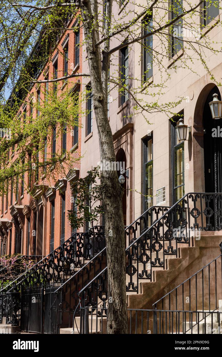 St. Luke's place alias Block Beautiful, Leroy Street, Greenwich Village, New York City. Banque D'Images